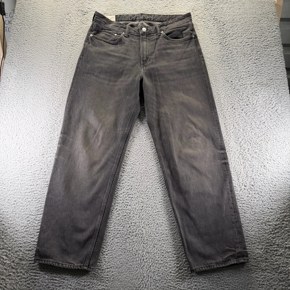 H&M Jeans Mens 36x30 Black Cotton Denim‎ Straight Loose Baggy Outdoor Workwear